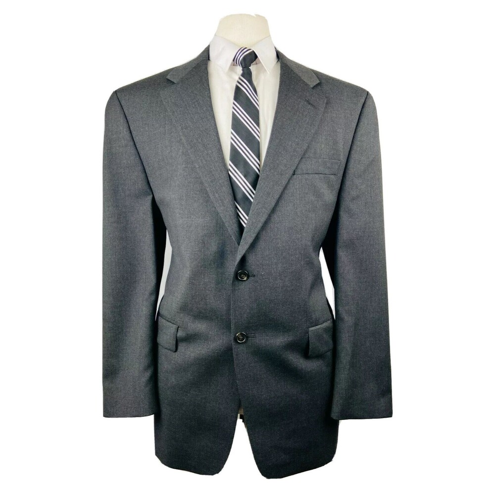 RALPH LAUREN MENS 44R SOLID GRAY CANADA 100% WOOL BLAZER SPORT COAT SUIT JACKET